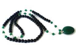 Black Agate and Green Onyx with Crystal Beads Necklace - For building relationships and for spiritual growth