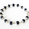 Blue Sapphire faceted Bracelet in pure silver flower caps-7mm