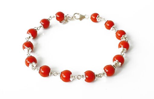 Coral Bracelet in pure silver flower caps - To Harmonizes Relationship