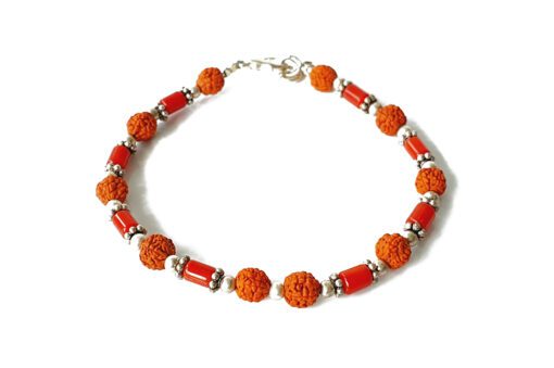 Cylindrical Coral with Rudraksha Beads Bracelet - For Strengthens will power and gives energy to face challenges in life