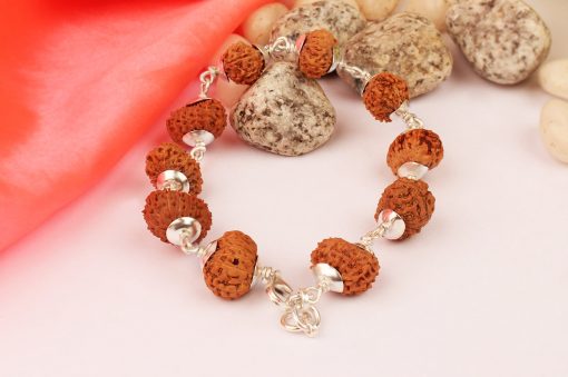 13 Mukhi Rudraksha Kamadeva Bracelet - Silver Caps