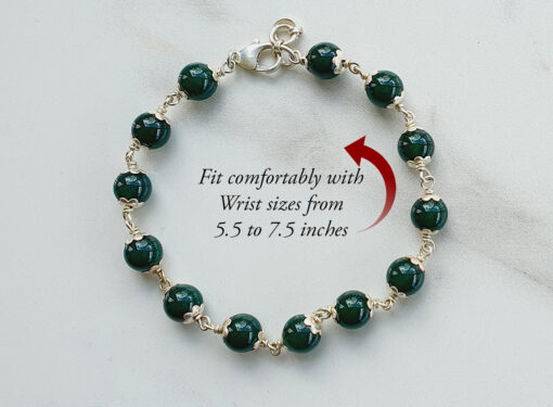 Green Agate Bracelet in pure silver flower caps- To overcome negativity, trauma and hurt