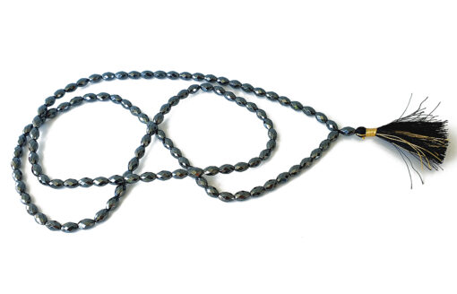 Hematite Faceted Drumshape Necklace Mala -For healing, meditation and protection