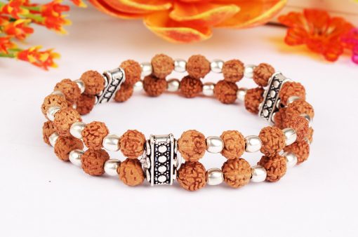 6 Mukhi Rudraksha Mars Double Turn Bracelet - Silver