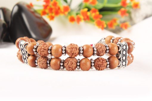 6 Mukhi Rudraksha Mars Double Turn Bracelet - Sandalwood in Silver Chakri