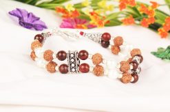 6 Mukhi Rudraksha Mars Double Turn Bracelet - Pearl & Red Sandalwood