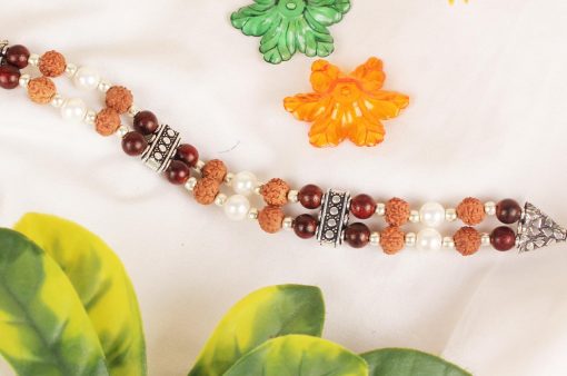 6 Mukhi Rudraksha Mars Double Turn Bracelet - Pearl & Red Sandalwood