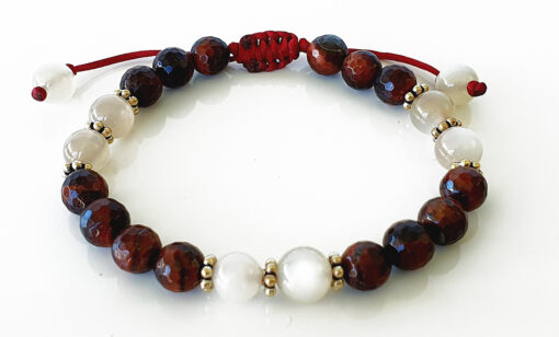 Moon stone and Red Tiger Eye beads Bracelet - for good fortune and success