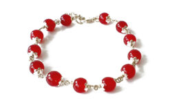 Red Agate Bracelet in pure silver flower caps - For maturity, self-acceptance and inner stability