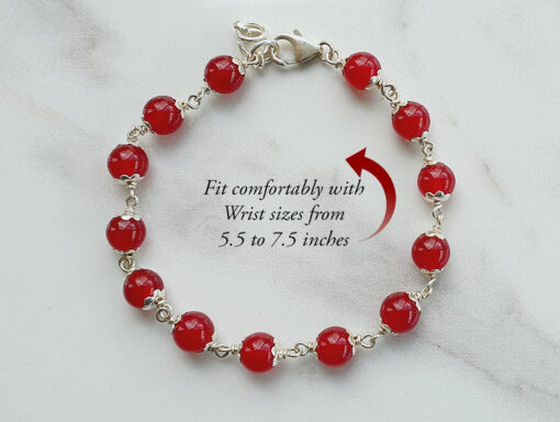 Red Agate Bracelet in pure silver flower caps - For maturity, self-acceptance and inner stability