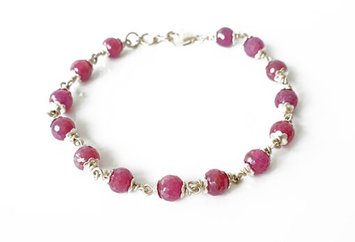 Ruby faceted Bracelet in Silver caps - To Empowers with energy, vitality and will power