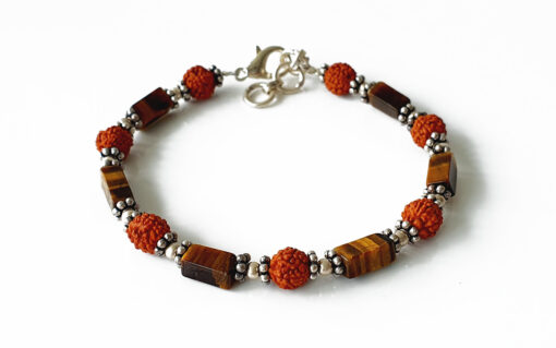 Rudraksha Tiger Eye Cylinder bead Bracelet - For good health, peace of mind & spirituality