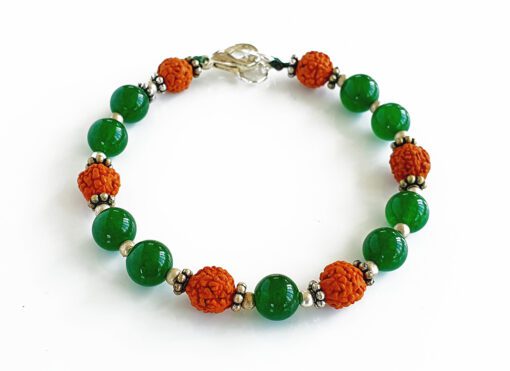 Rudraksha and Green Jade bracelet - Design I For emotional balance and stability