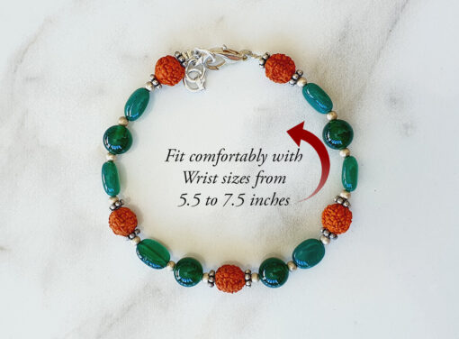 Rudraksha and Green Onyx bracelet - for building relationships and for spiritual growth