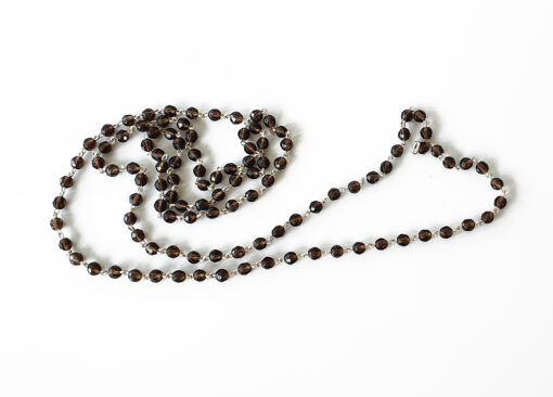 Smoky Quartz Round Faceted Necklace Mala Silver - For instills balance and harmony