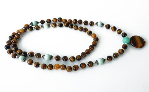 Tiger Eye and Amazonite Necklace Mala - For stability and support through stressful times