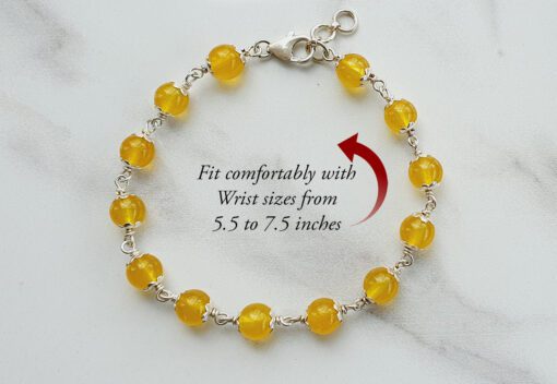 Yellow Agate Bracelet in pure silver flower caps - For protection, courage and success