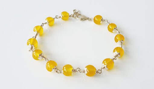 Yellow Agate Bracelet in pure silver flower caps - For protection, courage and success