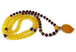 Yellow Jade and Red Sandal Beads Necklace Mala - To attracts wealth and financial abundance