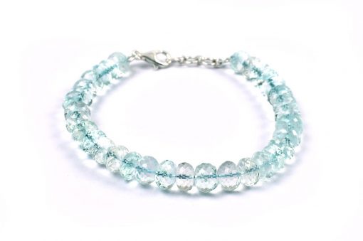 Aquamarine button shape bracelet - Faceted beads