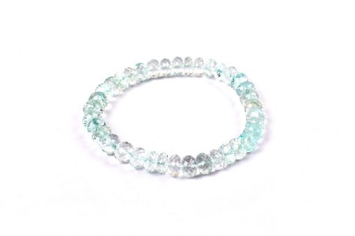 Aquamarine button shape bracelet with stretch elastic - Faceted beads