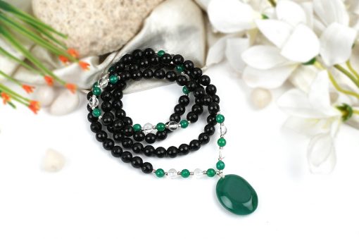 Black Agate and Green Onyx with Crystal Beads Necklace - For building relationships and for spiritual growth