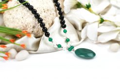 Black Agate and Green Onyx with Crystal Beads Necklace - For building relationships and for spiritual growth