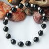 Black Agate Bracelet in pure silver balls - For protection, courage and success