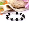 Black agate faceted bracelet in pure silver flower caps - To enhances confidence