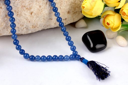 Blue Jade Round Necklace Mala To enhances creativity and wisdom