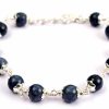 Round Blue Sapphire Bracelet with Flower Sterling Silver Capping