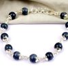 Round Blue Sapphire Bracelet with Flower Sterling Silver Capping