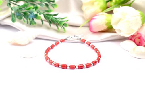 Cylindrical Coral Bracelet with pure silver balls