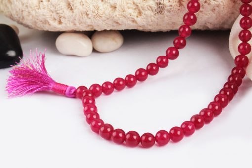 Dark Pink Jade Round Necklace Mala For protection and attracts wealth