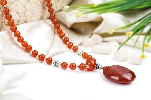 Orange Carnelian and White Sandal beads Mala