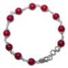 Red Agate Bracelet in pure silver flower caps - For maturity, self-acceptance and inner stability