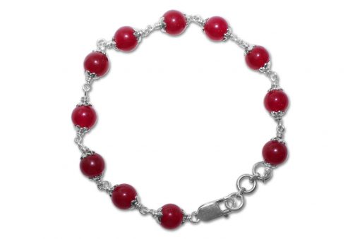 Red Agate Bracelet in pure silver flower caps - For maturity, self-acceptance and inner stability