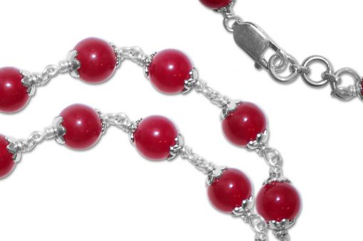 Red Agate Bracelet in pure silver flower caps - For maturity, self-acceptance and inner stability