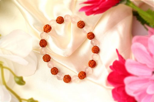 Rose quartz and five mukhi bracelet - to open the heart and connect to the energy of love