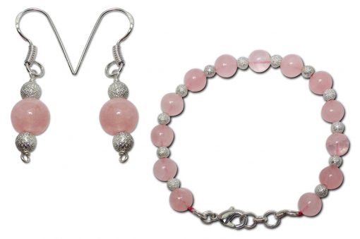 Round Rose Quartz Bracelet-Earrings Set