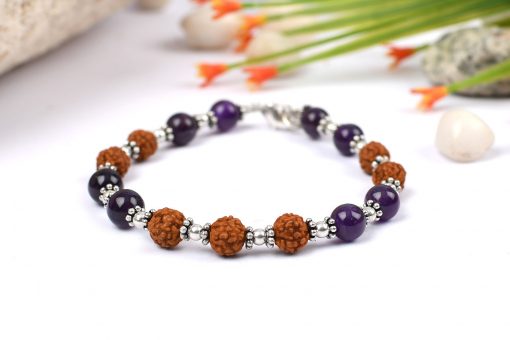 Rudraksha and Amethyst Beads Bracelet