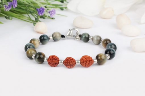 Rudraksha and Black Cats Eye Bracelet