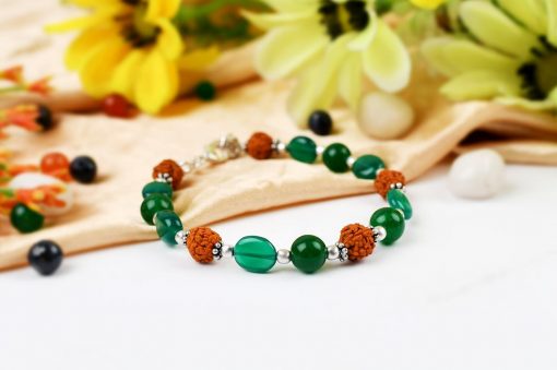 Rudraksha and Green Onyx bracelet - for building relationships and for spiritual growth