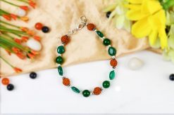 Rudraksha and Green Onyx bracelet - for building relationships and for spiritual growth