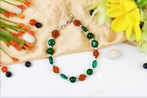 Rudraksha and Green Onyx bracelet - for building relationships and for spiritual growth