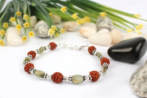 Rudraksha and Oval Cats Eye Bracelet - To bring good fortune and help remove fear