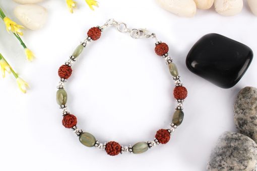 Rudraksha and Oval Cats Eye Bracelet - To bring good fortune and help remove fear