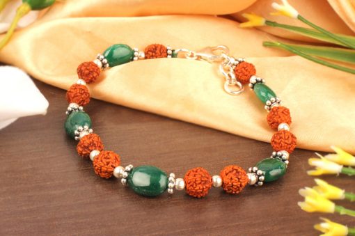 Rudraksha Emerald bracelet for enhances self-esteem, creativity and communication skills