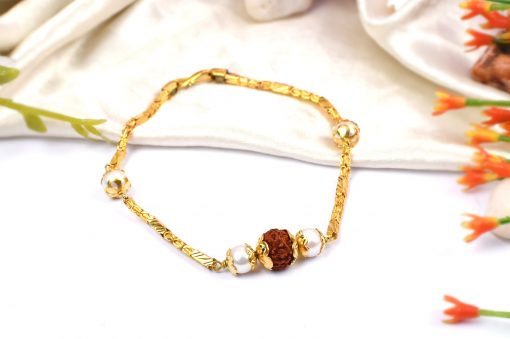 Rudraksha punchmukhi Bracelet with pearl beads in pure gold chain