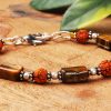 Rudraksha Tiger Eye Cylinder bead Bracelet - For good health, peace of mind & spirituality